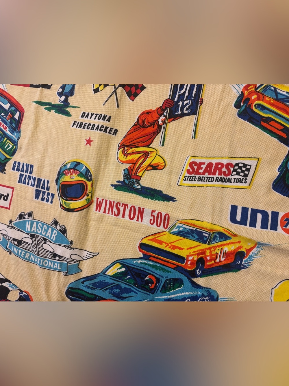 Vintage 1970s Sears Perma-Prest NASCAR Winston 500/Daytona Firecracker Fabric - Picture 2 of 14